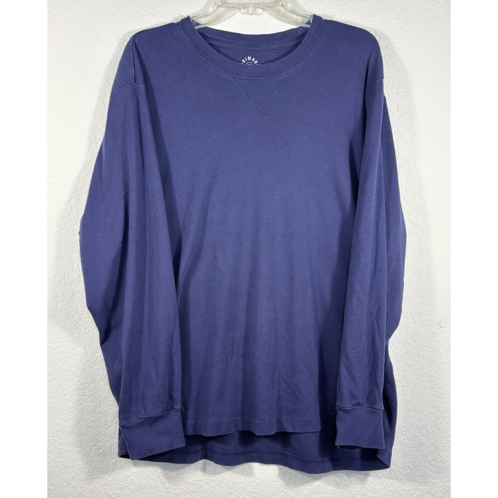 Primary Mens Organic Cotton Long Sleeve T-Shirt Blue 3XL V Stitch Crewneck